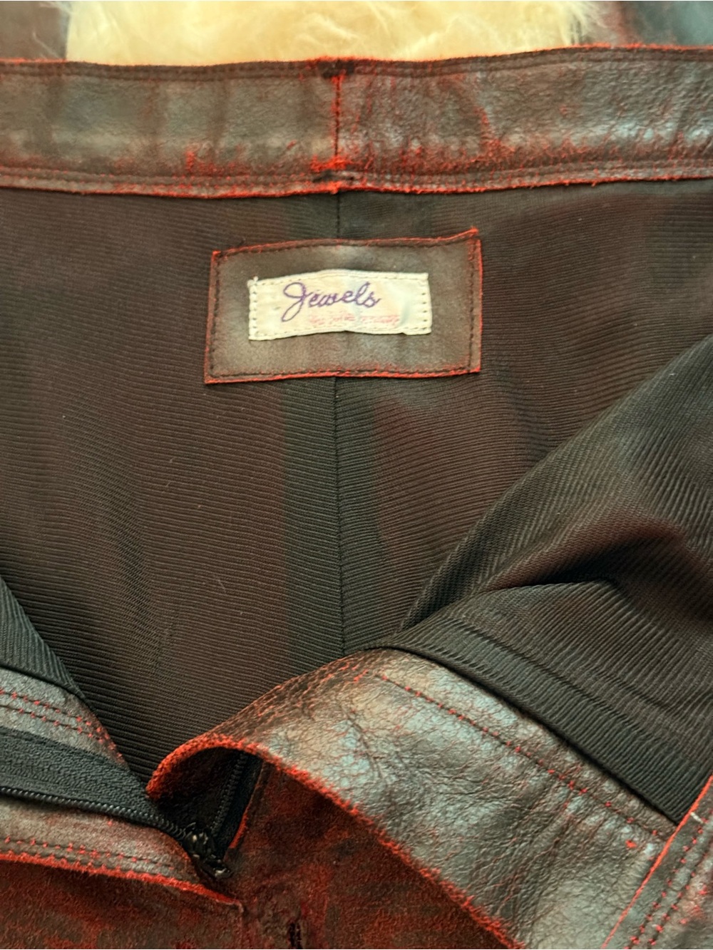 ARCHIVAL SUIT JEWELS by Julie Knapp Burnished Leather Moto Suit Set/S Red Black - Picture 13 of 16
